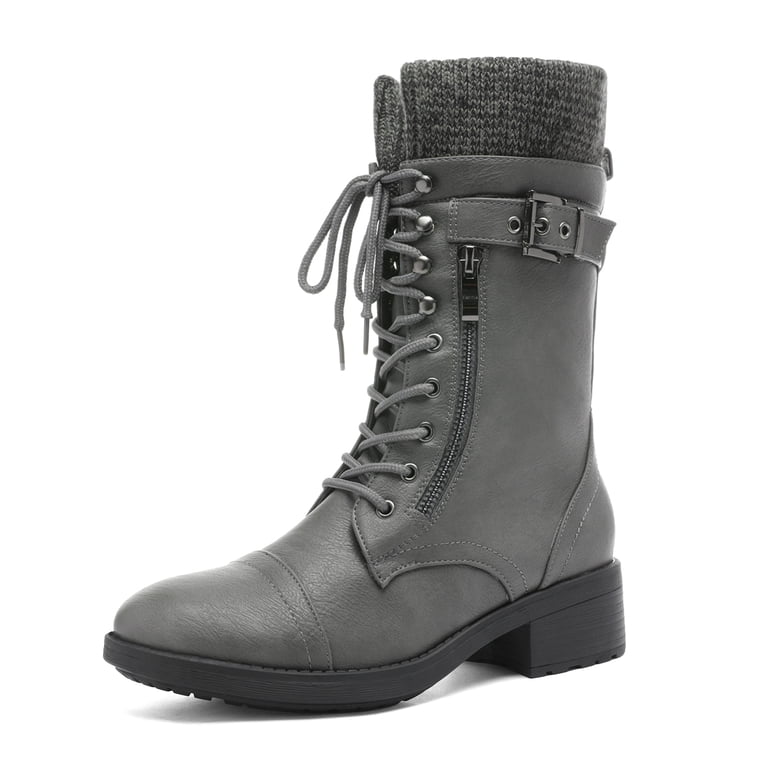 DREAM PAIRS Womens Ankle Booties Lace Up Mid Calf Military  display picture 2