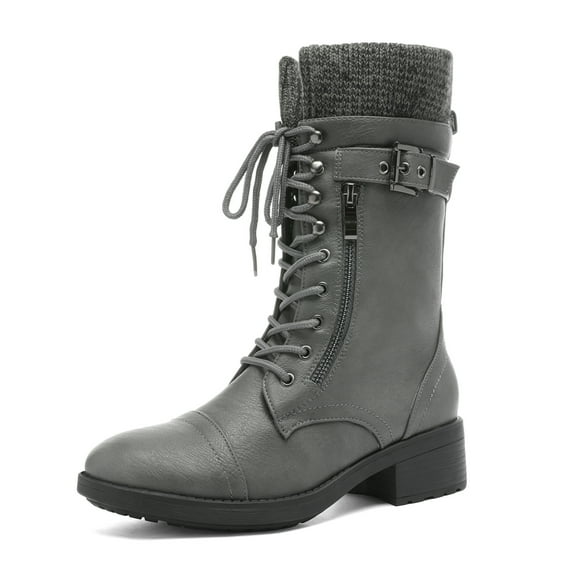 DREAM PAIRS Womens Ankle Booties Lace Up Mid Calf Military Combat Boots AMAZON GREY Size 6.5
