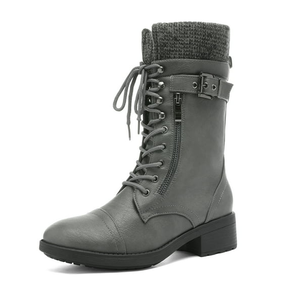 DREAM PAIRS Womens Ankle Booties Lace Up Mid Calf Military Combat Boots AMAZON GREY Size 9