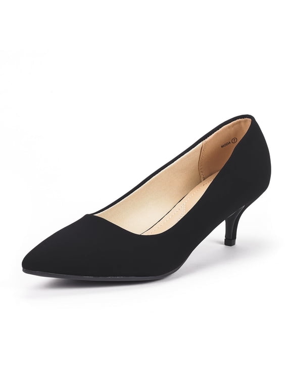 Womens Black Pointed Toe Kitten Heel Slip On Dress Pumps 9.5