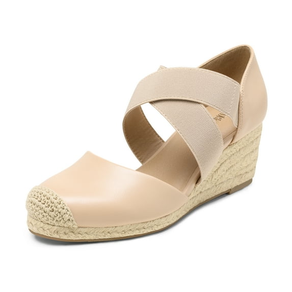 DREAM PAIRS Womens Close Toe Espadrilles Dressy Platform Sandals Slip on Elastic Criss Cross Ankle Straps Wedges Sandals SDPW226W NUDE Size 8.5