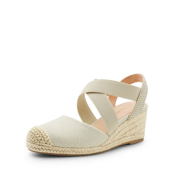 DREAM PAIRS Womens Close Toe Espadrilles Platform Slip on Elastic Criss Cross Straps Dressy Wedges Sandals