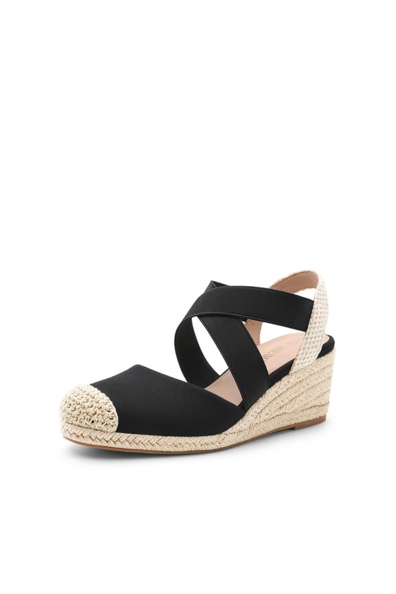 Womens Close Toe Espadrilles Platform Slip on Elastic Criss Cross Straps Dressy Wedges Sandals