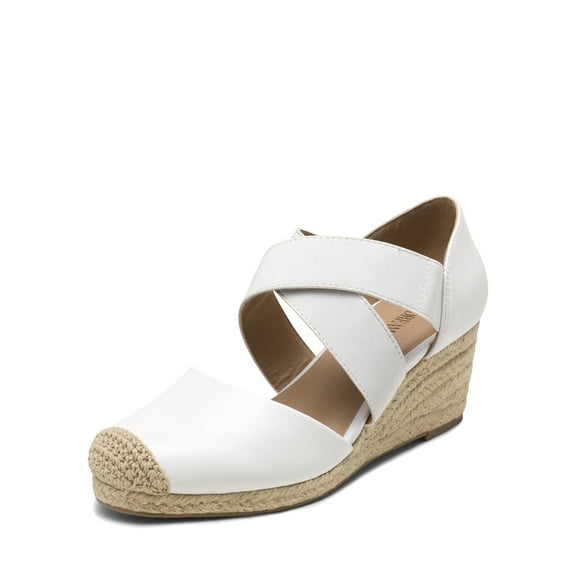 DREAM PAIRS Womens Close Toe Espadrilles Platform Slip on Elastic Criss Cross Straps Dressy Wedges Sandals