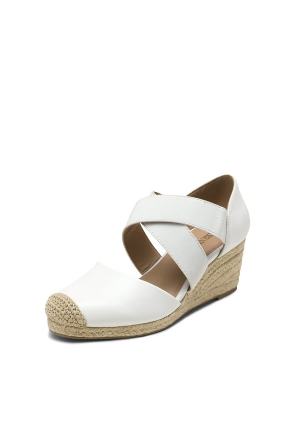 Womens Close Toe Espadrilles Platform Slip on Elastic Criss Cross Straps Dressy Wedges Sandals