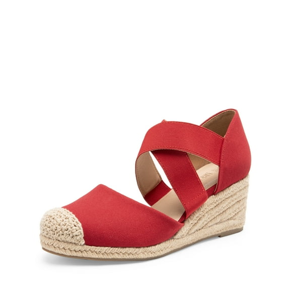 DREAM PAIRS Womens Close Toe Espadrilles Platform Slip on Elastic Criss Cross Straps Dressy Wedges Sandals