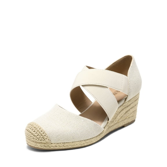 DREAM PAIRS Womens Close Toe Espadrilles Platform Slip on Elastic Criss Cross Straps Dressy Wedges Sandals