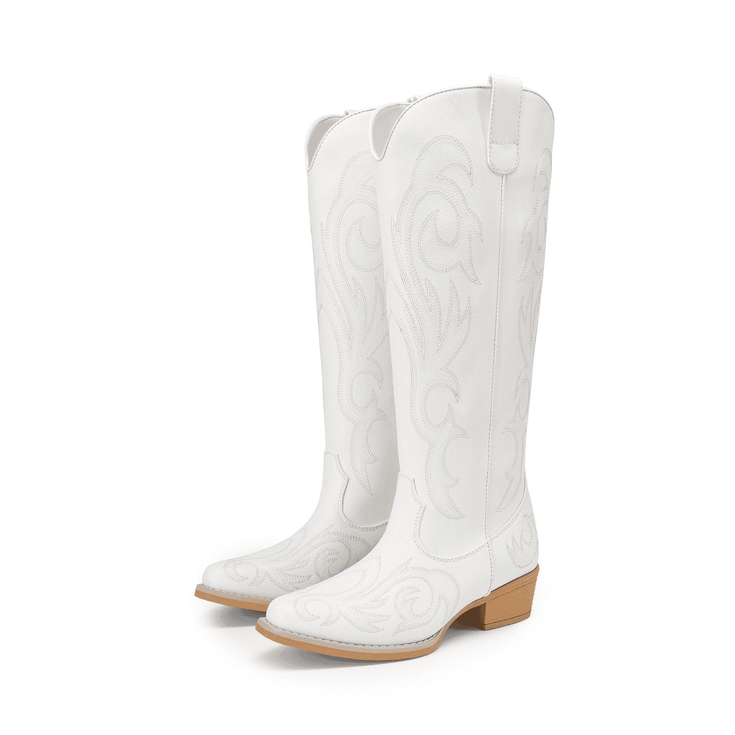 Women's Embroidered Western Cowboy Boots, Knee High Cowgirl Style with Chunky Heel & Side Zipper, Comfortable Pull-On Fit