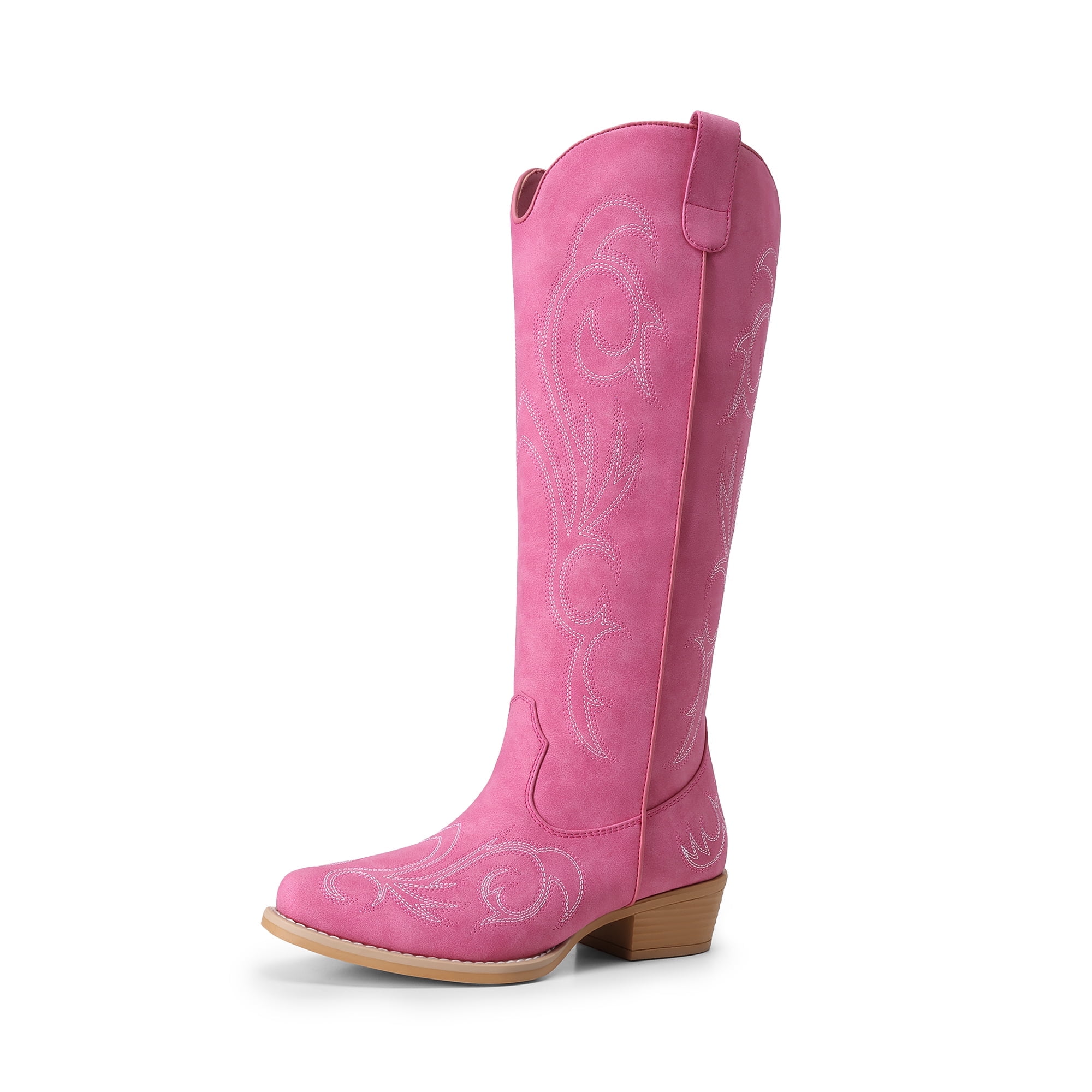 Women's Floral Embroidered Western Cowboy Boots - Knee High Pointed Toe With Chunky Heel For Concerts & Festivals
