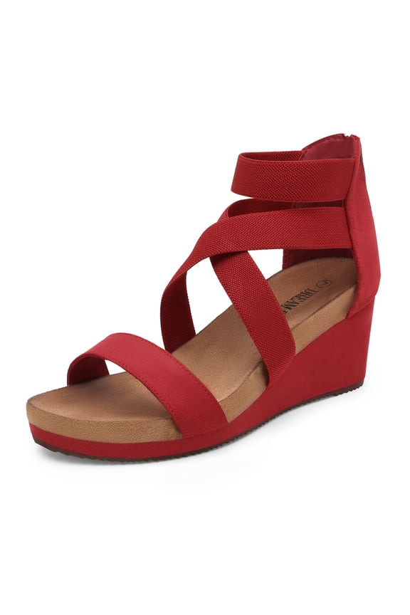 Womens Elastic Ankle Strap Open Toe Platform Wedge Sandal, Black/3-6 (NINI-3)