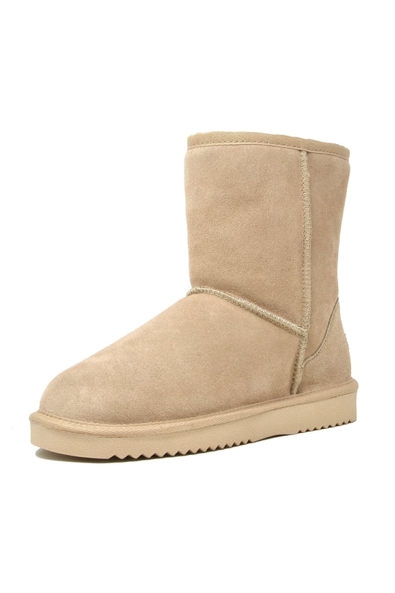 Womens Faux fur Mid Calf Sheepskin Insole Winter Ankle Snow Boots US SAND Size 8