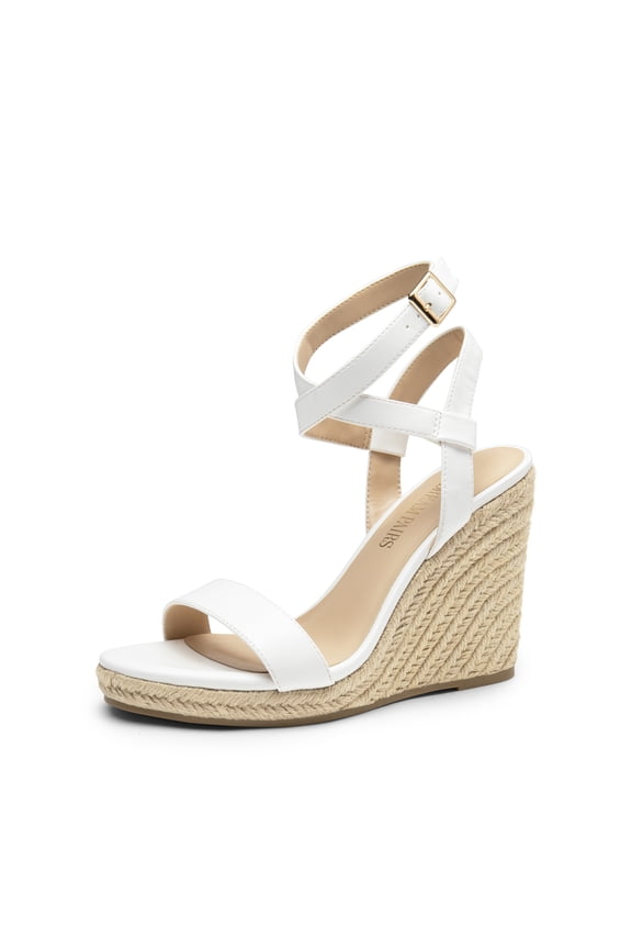 Womens Open Toe Espadrilles Dressy Platform Sandals Buckle Ankle Strap Stylish Wedges Sandals