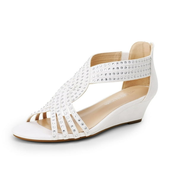 DREAM PAIRS Womens Open Toe Espadrilles Dressy Platform Sandals Slip on Elastic Ankle Strap Wedges Sandals