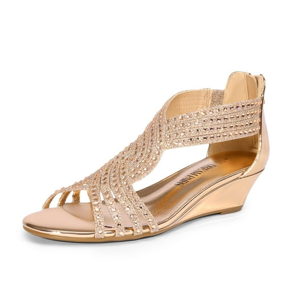 DREAM PAIRS Womens Open Toe Espadrilles Dressy Platform Sandals Slip on Elastic Ankle Strap Wedges Sandals