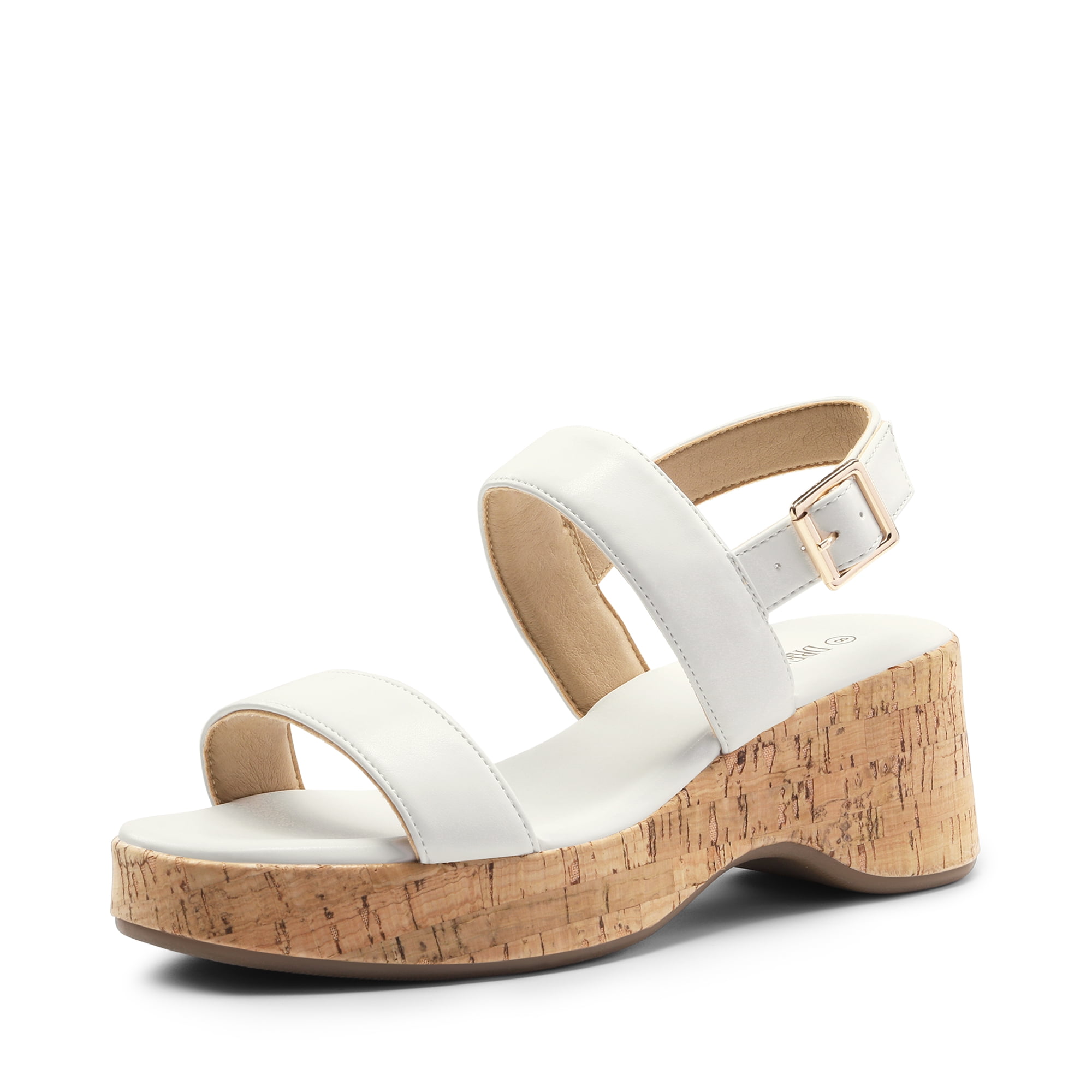 Womens Open Toe Wedges Sandals Dressy Buckle Ankle Strap Raffia Platform Sandals SDPW2318W WHITE-PU Size 8