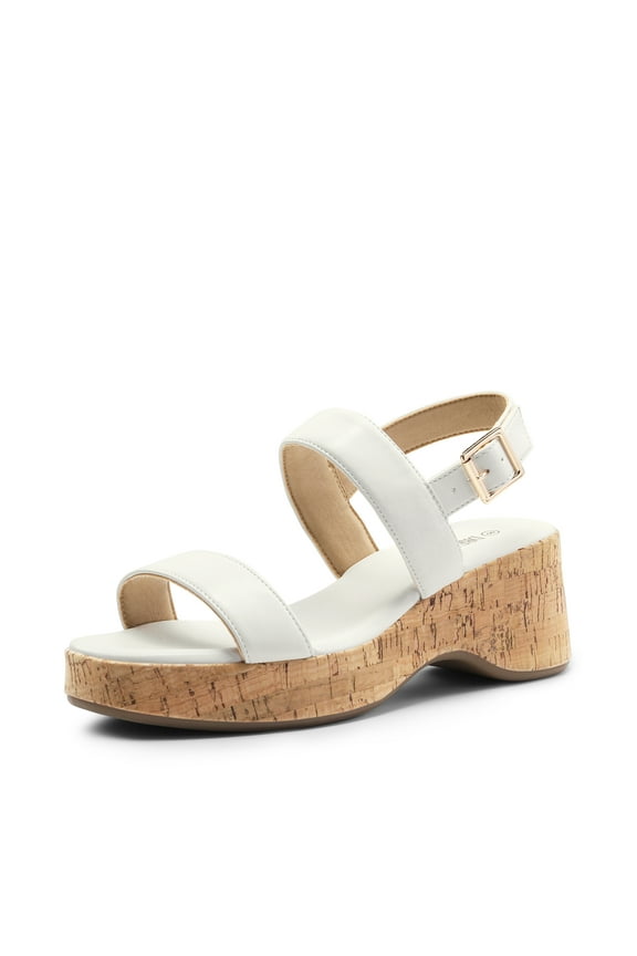 Womens Open Toe Wedges Sandals Dressy Buckle Ankle Strap Raffia Platform Sandals SDPW2318W WHITE-PU Size 9