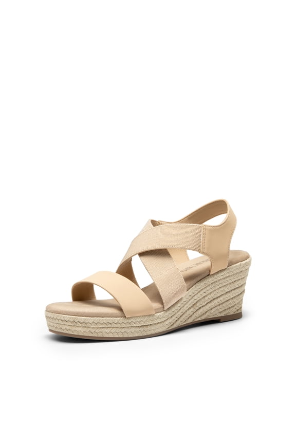 Womens Platform Espadrilles Wedge Sandals, Slip on Elastic Ankle Strap Sandals for Women Casual Dressy Summer