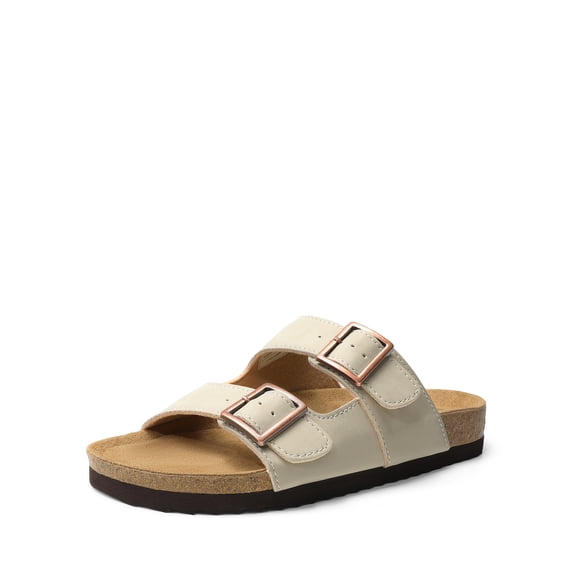 DREAM PAIRS Womens Slide Sandals Cork Footbed Open Toe Adjustable Flat Sandals Comfort Slip On Slippers for Summer