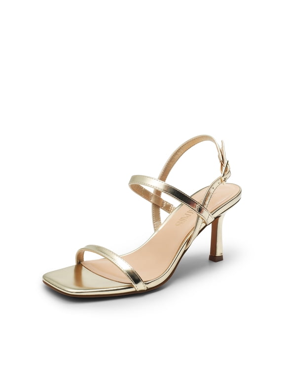 Womens Slingback Heels Square Open Toe Strappy Sandals Ankle Strap High Heeled Dressy Shoes