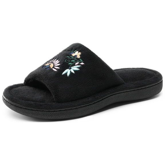 DREAM PAIRS Womens Slippers Open Toe, Comfy Memory Foam Slippers for Women, Winter Ladies Slip on House Bedroom Slide Slippers