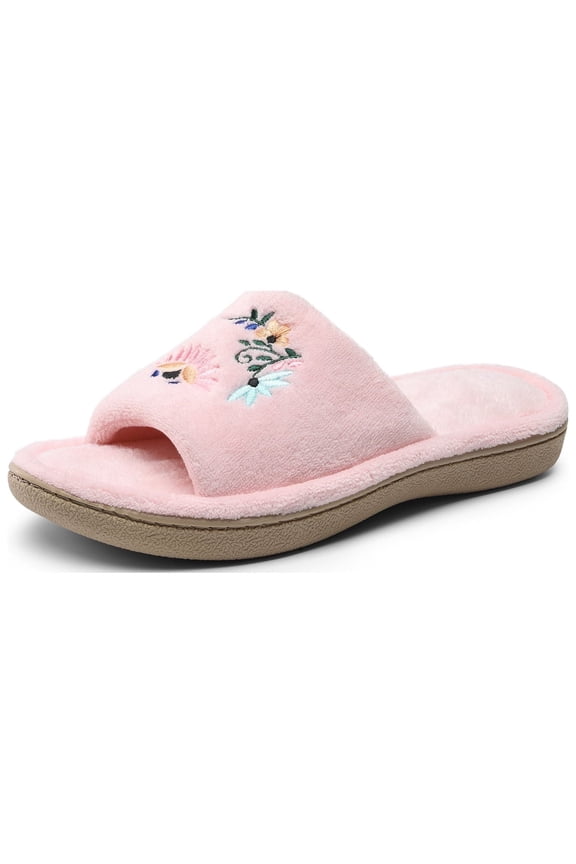 Womens Slippers Open Toe, Comfy Memory Foam Slippers for Women, Winter Ladies Slip on House Bedroom Slide Slippers