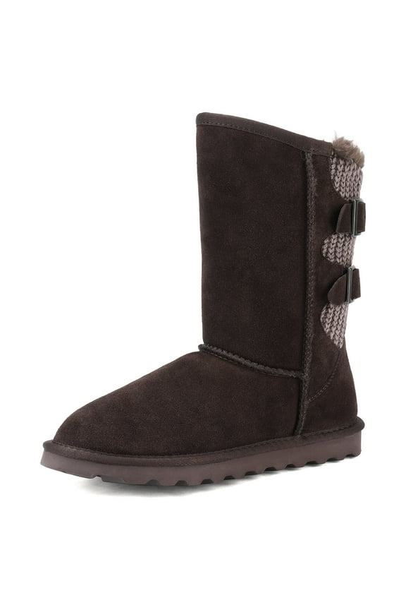 Womens Snow Boots Faux Fur Lined Fashion Winter Warm Mid Calf Boots SWEATY-BUCKLE BROWN Size 7