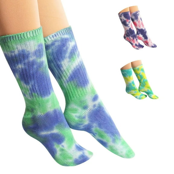 DREAM SLIM A Collection of Funny Novelty Fashion Colorful Cool Crazy Skateboard Tie Dye Crew Dress Socks 3 Pairs