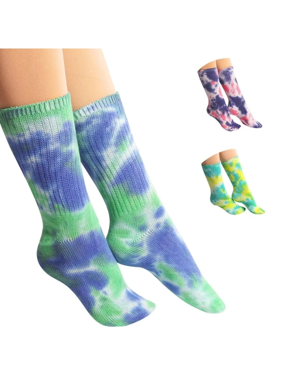 A Collection of Funny Novelty Fashion Colorful Cool Crazy Skateboard Tie Dye Crew Dress Socks 3 Pairs