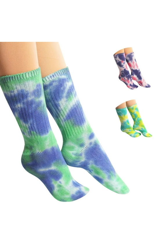A Collection of Funny Novelty Fashion Colorful Cool Crazy Skateboard Tie Dye Crew Dress Socks 3 Pairs