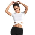 thumbnail image 1 of DREAM SLIM Short Sleeve Crop Tops for Women Tummy Cross Fitted Yoga Running Shirts Gym Workout Cropped Tank Tops, 1 of 6