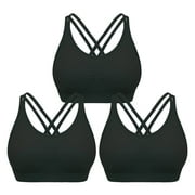 DREAM SLIM Womens 3 Pack Cross Back Strappy Sports Bra Comfort Medium Impact Bralette Wireless Yoga Workout Bras