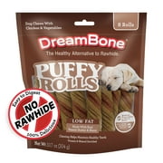 DreamBone Puffy Rolls Chews for Dogs, Treat Your Dog to Easy-to-Digest Rawhide-Free Chews Made with Real Peanut Butter and Bison, 8 Count
