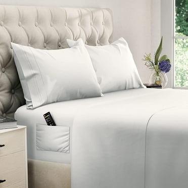 DREAMCARE - Bed Sheets Set - Full Size Sheet with Side Pocket - 4pcs Set, 15 inches, White