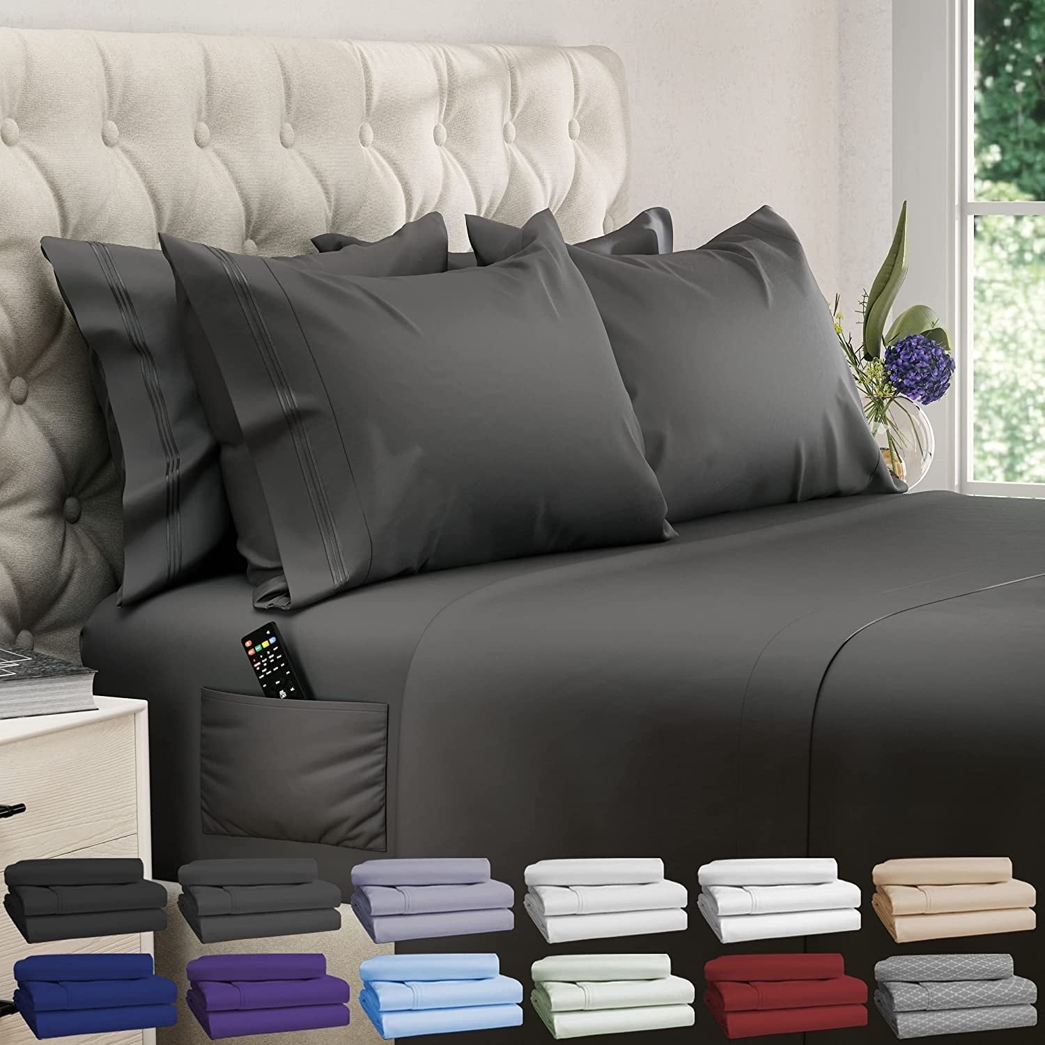 King Gray Deep Pocket Microfiber Bed Sheet Set