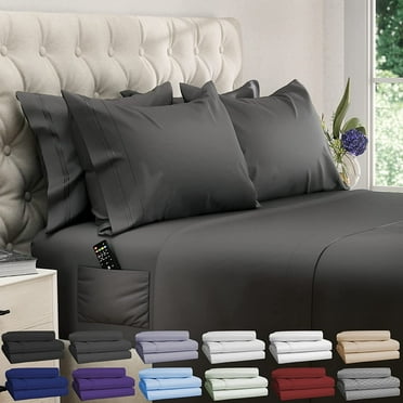 DREAMCARE - Bed Sheets Set - King Size Sheet with Side Pocket - 6pcs Set, 21 inches, Gray