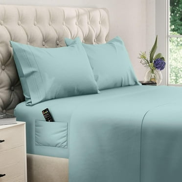 DREAMCARE - Bed Sheets Set - King Size Sheet with Side Pocket - 4pcs Set, 15 inches, Spa Blue