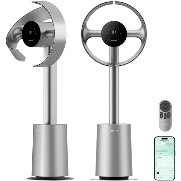 DREAME Bladeless Tower Fan, Smart Standing Fan with 270° Spatial Airflow for Whole-Room Circulation, 59ft/s High Velocity, 10 Speeds 3 Modes, Temperature-Adaptive Airflow,Silver