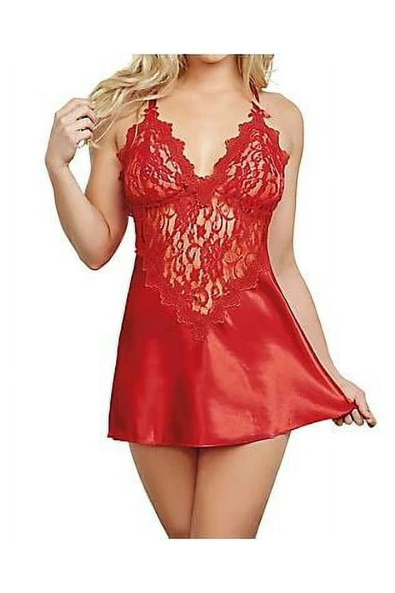 Red Satin Charmeuse Bias Cut Chemise w/Matching Thong, US Small , NWOT