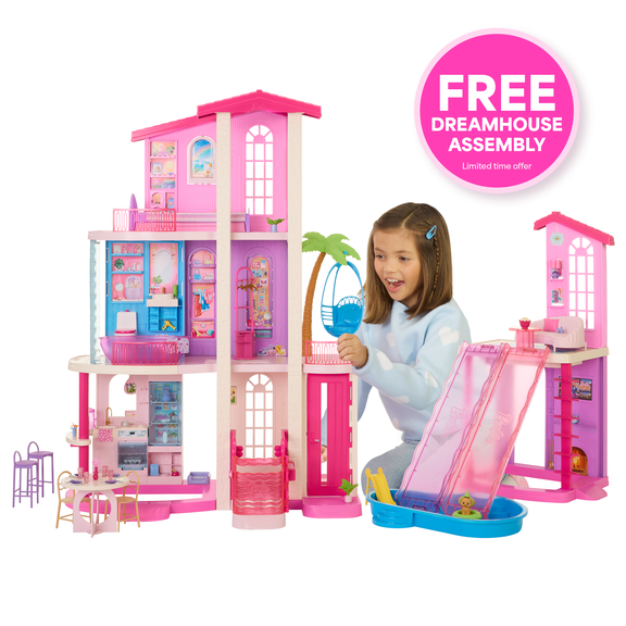 Barbie DreamHouse Dollhouse, 2 Pools, 2 Slides, 2 Houses, Elevator with 3 Levels & 65+ Pieces Including Furniture & Accessories