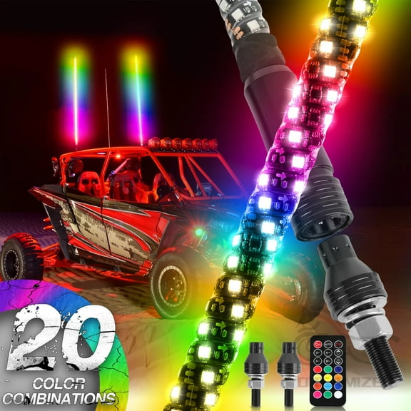 DREAMIZER 1FT LED Whip Lights, Waterproof, Remote Control, fits UTV ATV, 2 Pieces
