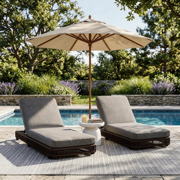 DREAMSID 2 Pcs Outdoor Wicker Chaise Lounge with 5-Position Adjustable Backrest & Thicken Cushion, Weather-Resistant Patio Reclining Chaise for Pool, Beach, Backyard -Gray Rattan/Grey Cushion
