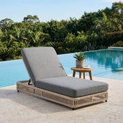DREAMSID Outdoor Wicker Chaise Lounge with 5-Position Adjustable Backrest & Thicken Cushion, Weather-Resistant Patio Reclining Chaise for Pool, Beach, Backyard -Beige Rattan/Grey Cushion