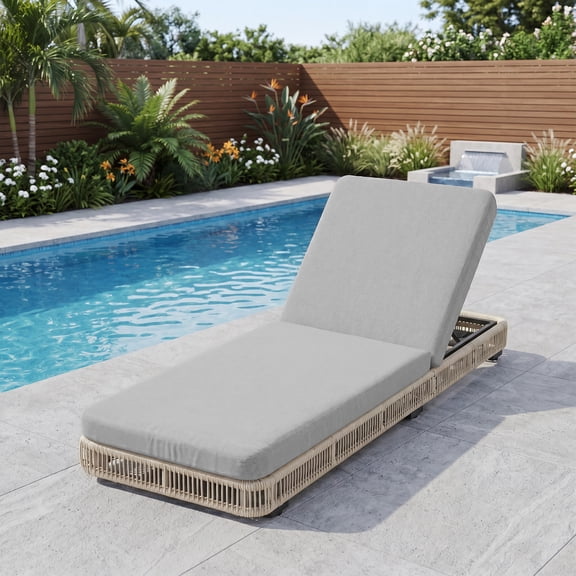 DREAMSID Outdoor Wicker Chaise Lounge with Thick Cushion, 5-Position Adjustable Patio Recliner for Pool, Beach, Backyard, Natural Rattan/Light Gray Cushion