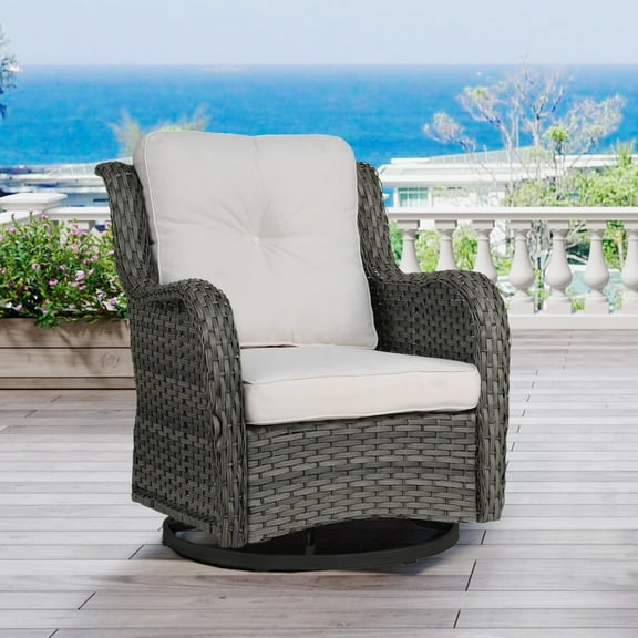 DREAMSIDEA 1-Piece Outdoor Wicker Swivel Chair with Cushions Patio Swivel Glider Chair Outdoor Rocking Lounge Chair for Backyard Balcony Porch,Beige