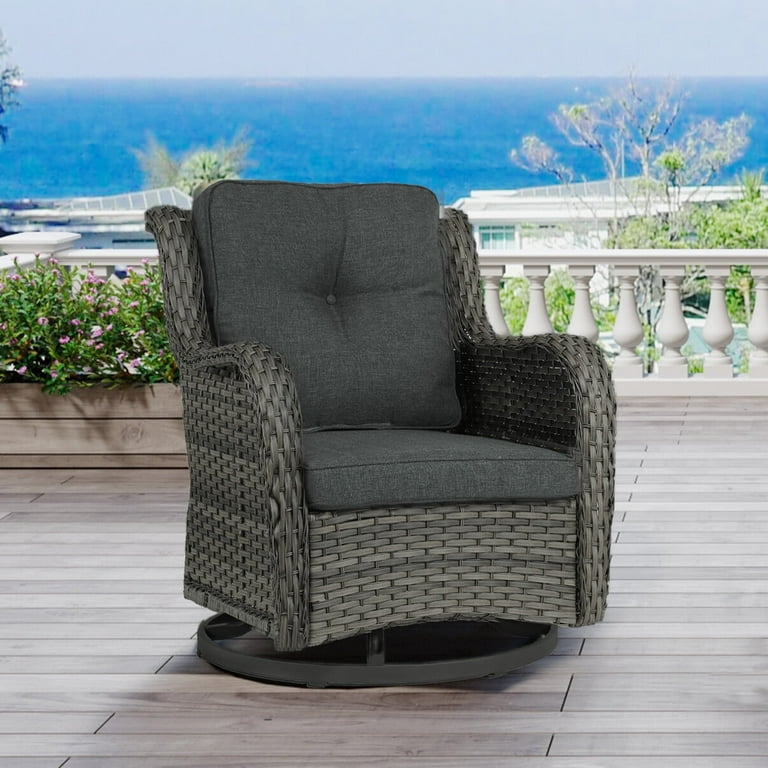 DREAMSIDEA 1-Piece Outdoor Wicker Swivel Chair with Cushions Patio