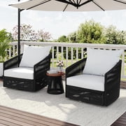 DREAMSIDEA 3 Pcs Outdoor Patio Furniture Set, Outdoor Swivel Bistro Set with Coffee Table, PE Wicker Rope Patio Furniture Conversation Sets for Balcony&amp;Poolside, Black
