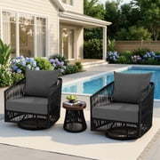DREAMSIDEA 3 Pcs Outdoor Patio Furniture Set, Outdoor Swivel Bistro Set with Coffee Table, PE Wicker Rope Patio Furniture Conversation Sets for Balcony&amp;Poolside, Black/Gray