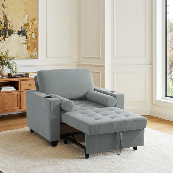 DREAMSIDEA 3-in-1 Convertible Sleeper Sofa Chair with Adjustable Backrest Indoor, Modern Sleeper Sofa Chair Lounge Chair with Pullout Bed for Living Room Bedroom Office(Corduroy-Gray)