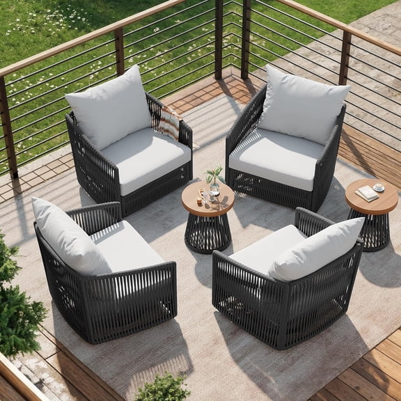 DREAMSIDEA 6 Pcs Outdoor Patio Furniture Set, Outdoor Swivel Bistro Set with Coffee Table, PE Wicker Rope Patio Furniture Conversation Sets for Balcony&Poolside, Black