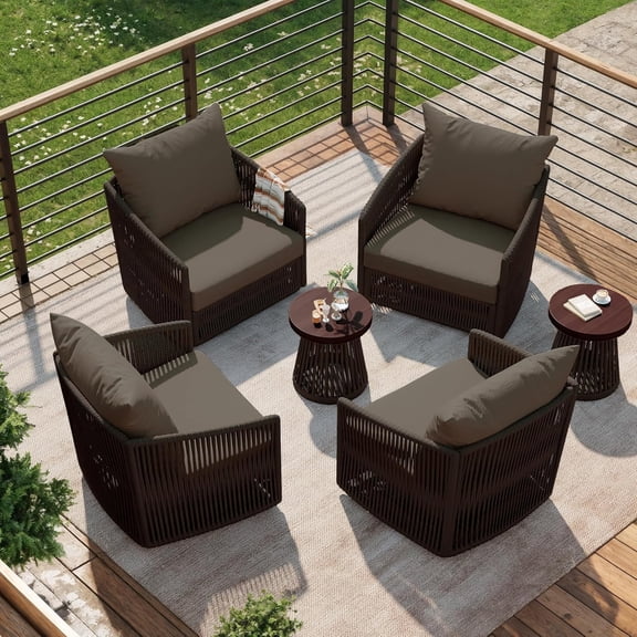 DREAMSIDEA 6 Pcs Outdoor Patio Furniture Set, Outdoor Swivel Bistro Set with Coffee Table, PE Wicker Rope Patio Furniture Conversation Sets for Balcony&Poolside, Coffee